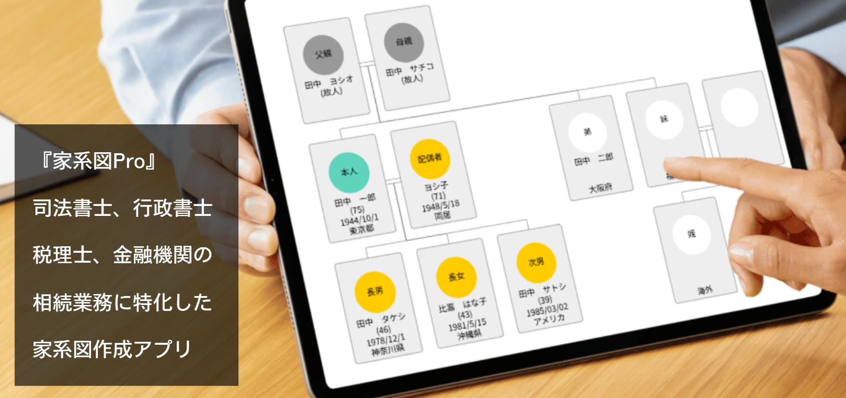 家系図Pro：相続関係説明図（家系図）を作成できるアプリの画面イメージ